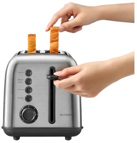 Тостер за хляб Buydeem DT620E-SS/EU, 900W, До 204C°, 7 програми, Широки отвори, Високо изскачане, Инокс