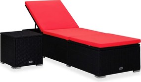 310226 vidaXL Шезлонг с шалте и маса за чай, полиратан, червен