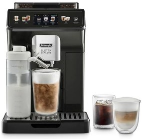 Кафеавтомат DeLonghi Eletta Explore ECAM450.65.G, 1450W, 19 bar, 1.8l, Wi-Fi, Сензорен TFT дисплей, LatteCrema hot/cool, Twin Shot, To-Go, +Мляно кафе, Черен/сив