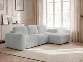 Светлосив сгъваем/с място за съхранение ъглов диван от прежда с примки от букле (десен ъгъл) Montaigne – Bobochic Paris