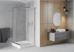Mexen Rio квадратна душ кабина 90 x 90 см, матирано, хром + поддушово корито,