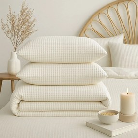 Бяло единично спално бельо от памук Renforcé 140x200 cm Waffle Striped – Mila Home Luxury