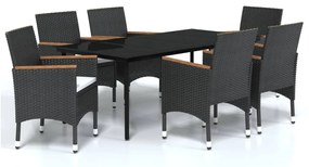 3099333 vidaXL Градински трапезен комплект с възглавници 7 части черен