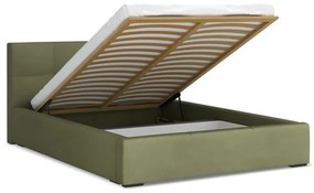 Зелено кадифено двойно легло 140x200 cm тапицирано с място за съхранение и включена подматрачна рамка Hiko – Makamii