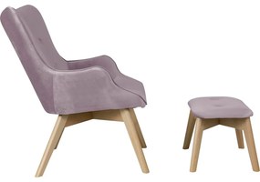 Кадифен фотьойл с табуретка лавандула Niko – Ropez