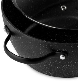 Тенджера Luigi Ferrero Symphony FR-2410, 24x11.5 см, 4.3 л, Незалепващо покритие, Стъклен капак с отвор за пара, Стоманени дръжки с PVD, Индукция, Черен мрамор