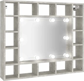 808868 vidaXL Огледален шкаф с LED, бетонно сив, 91x15x76,5 см