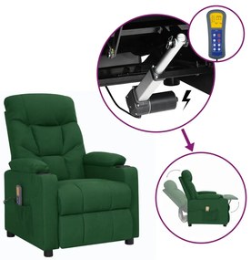 3093473 vidaXL Изправящ масажен стол, тъмнозелен, текстил