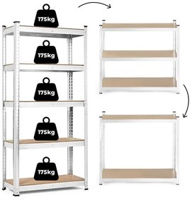 Стабилен метален стелаж за съхранение с 5 рафта 205x120x45 cm