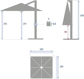 Градински чадър със странична стойка Hesperide Cayo, 3x3 m - Шисти