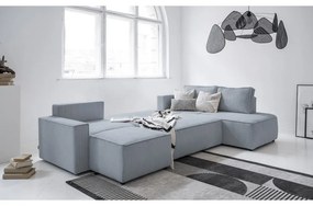 Светлосив разтегателен ъглов диван от рипсено кадифе (десен ъгъл/"U" форма) Brave Dave – Miuform