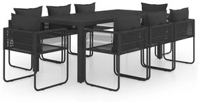 3060105 vidaXL Градински трапезен комплект, 9 части, PVC ратан, черен