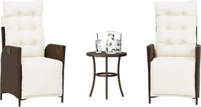 365298 vidaXL Бистро комплект с възглавници 3 части кафяв полиратан