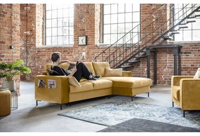 Ъглов разтегателен диван от кадифе в горчично жълто, десен ъгъл Lofty Lilly - Miuform