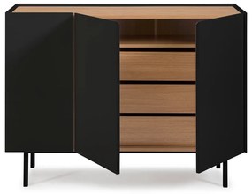 Черен/естествен нисък скрин от декор от дъб 110x85 cm Arista – Teulat