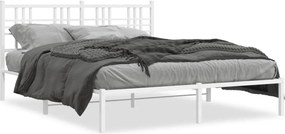 376376 vidaXL Метална рамка за легло с горна табла, бяла, 160x200 см
