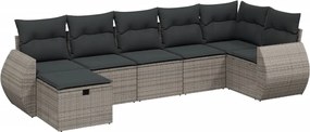 3264126 vidaXL Градински диван с възглавници, 7 части, полиратан, сив
