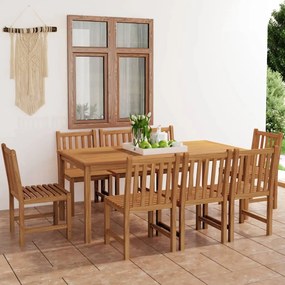 3059942 vidaXL Градински трапезен комплект, 9 части, тик масив
