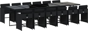 3211123 vidaXL Външен трапезен комплект 13 части с възглавници черен полиратан
