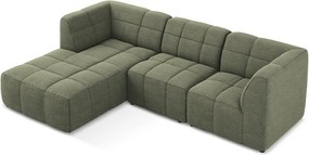 Зелен ъглов диван от прежда с примки от букле (ляв ъгъл) Aloha – Makamii
