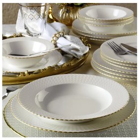 Комплект за хранене, 24 части, бял със златни акценти, порцелан