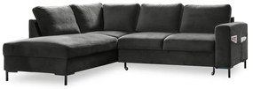 Тъмносив кадифен разтегателен ъглов диван (ляв ъгъл) Lofty Lilly – Miuform