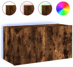 837320 vidaXL Стенен ТВ шкаф с LED осветление, опушен дъб, 80x35x41 см