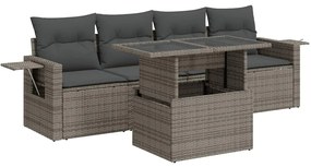 3326401 vidaXL Градински комплект с възглавници, 5 части, сив полиратан