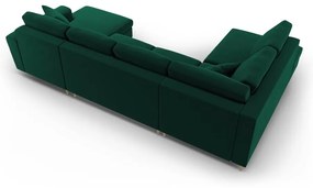 Зелен кадифен разтегателен ъглов диван с място за съхранение (ляв ъгъл/U форма) Kyoto – Cosmopolitan Design