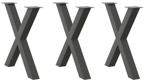 4012994 vidaXL Крака за трапезна маса, X-образни, 3 бр., антрацит, 80x(72-73) см, стомана