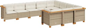3262033 vidaXL Градински диван с възглавници, 10 части, бежов полиратан
