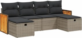 3265778 vidaXL Градински диван с възглавници, 6 части, полиратан, сив