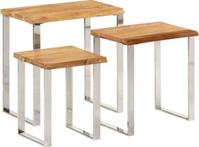 372761 vidaXL Стифиращи маси, 3 бр, с жив ръб, акация масив