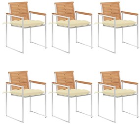 3078598 vidaXL Градински столове, 6 бр, с възглавници, тиково дърво масив