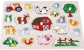 Lelin Toys - Дървен пъзел с дръжки - Ферма