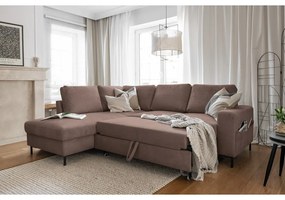 Кафяв разтегателен ъглов диван от рипсено кадифе (ляв ъгъл) Lofty Lilly – Miuform