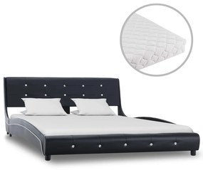 Sonata Легло с матрак, черно, изкуствена кожа, 140x200 см