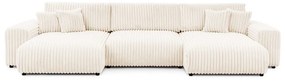 Кремав разтегателен ъглов диван с място за съхранение от рипсено кадифе (U форма) Sarina – Ropez