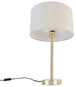 Класическа настолна лампа месинг със светло сив абажур 35 см - Simplo