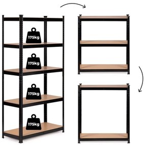 Черен рафт с 5 рафта Дълбочина 30см