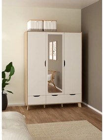 Гардероб от дъбов декор с огледало в бял и естествен цвят 147x201x58 cm Ikast – Tvilum