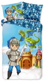 Синьо единично удължено памучно детско спално бельо 140x220 cm Knight – Good Morning