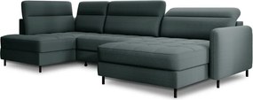 Зелен кадифен разтегателен ъглов диван с място за съхранение (ляв ъгъл U форма) Berrto – ELTAP