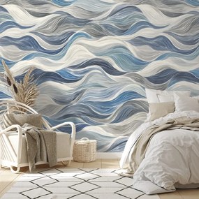 Самозалепващ тапет – Сини вълни на сив фон
