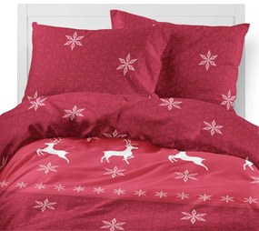 Коледно фланелено спално бельо - червено с бели елени Ширина: 160 см | Дължина: 200 см