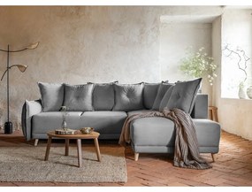 Сив велурен разтегателен диван (десен ъгъл) Lazy Lukka - Miuform