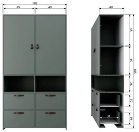 Сиво-зелен боров гардероб 103x185 cm Stage - vtwonen