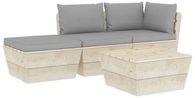 3063433 vidaXL Градински лаундж комплект от палети 4 части с възглавници смърч