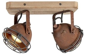 Индустриален прожектор ръждиво кафяв с дърво наклонен 2-светлина - Gina