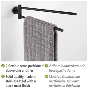 Матово-черна самозалепваща се поставка за кърпи от неръждаема стомана Bosio – Wenko